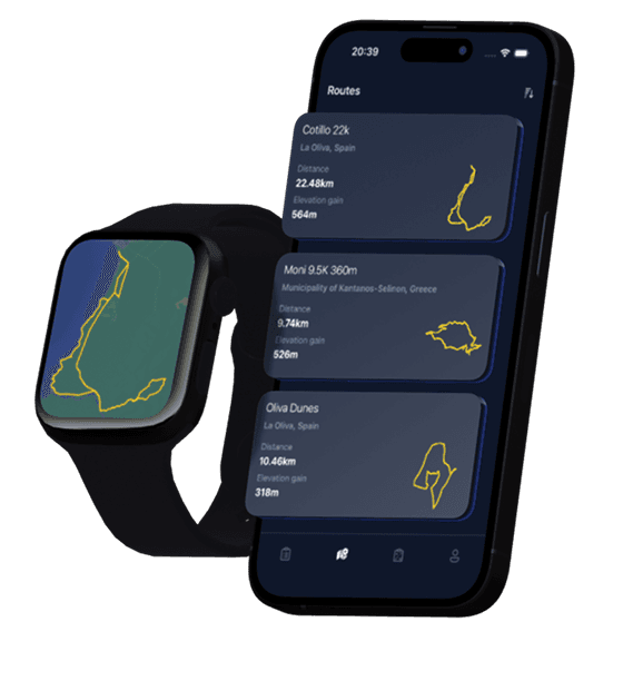 Running app interface showing map routes